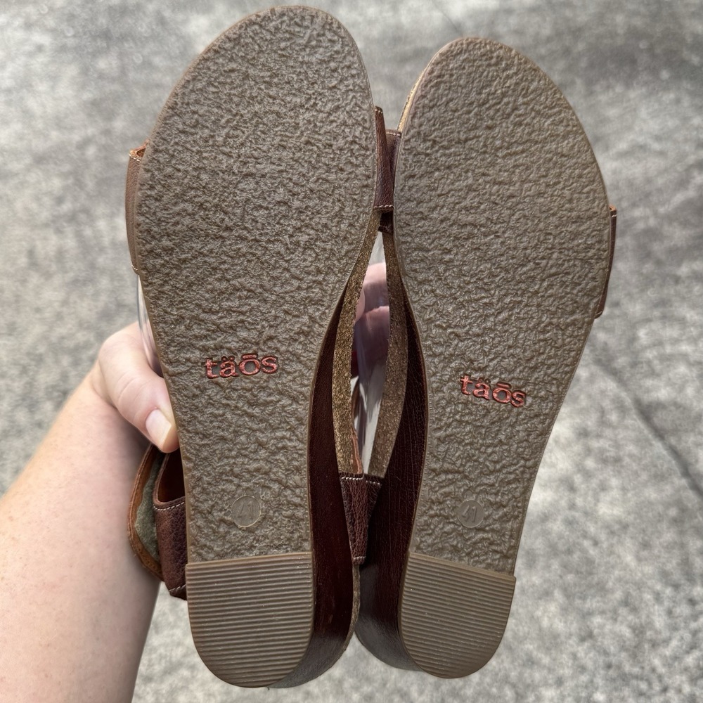 Taos Women's Carousel‎ 3 Tan Leather Wedge Sandals Size 41 US 10 Comfort Casual - Picture 10 of 13